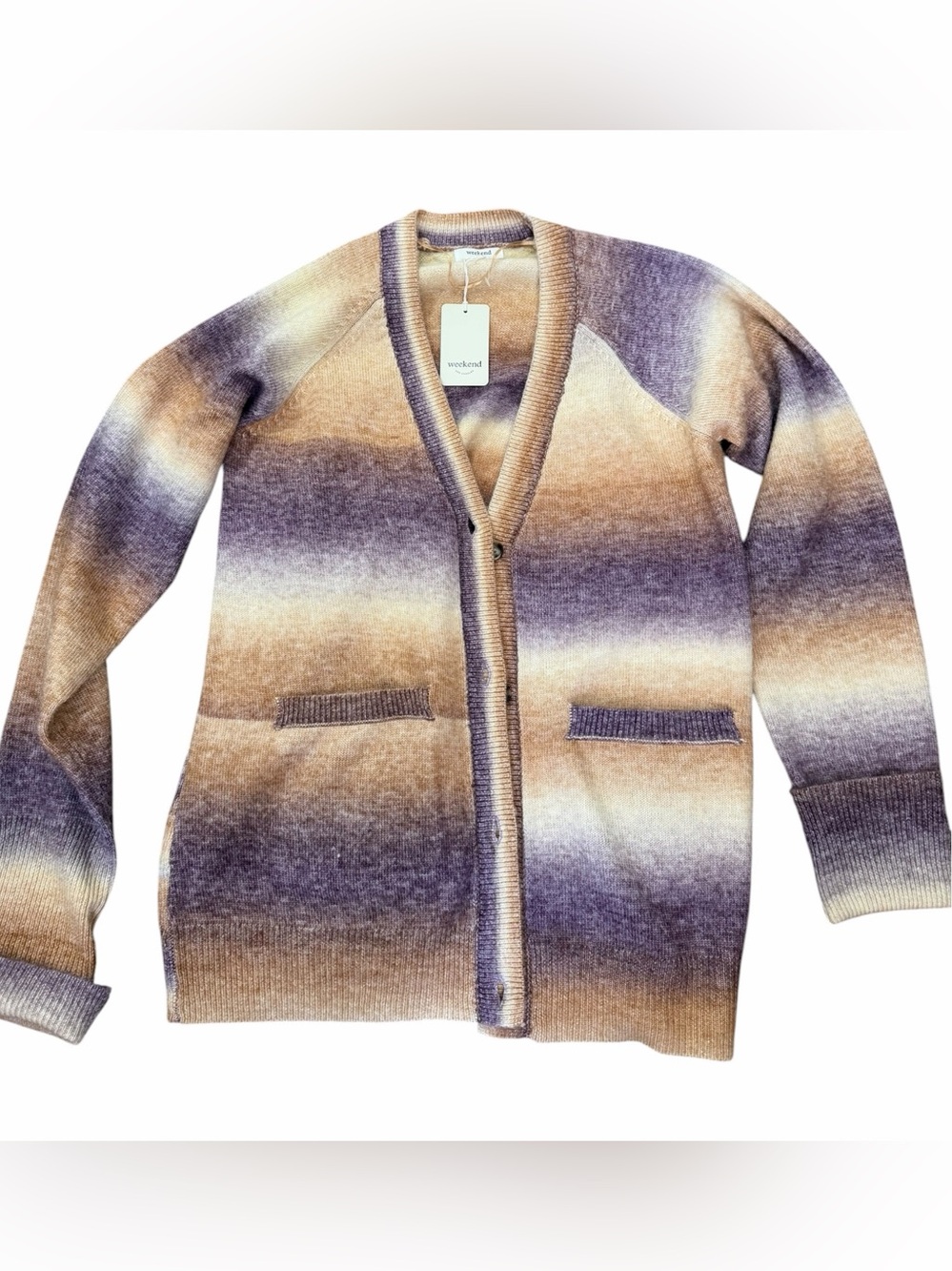 Weekend LA Ombre Cardigan S Dark Lilac Stripe Cozy Boho Grandpacore Sweater - Picture 4 of 12